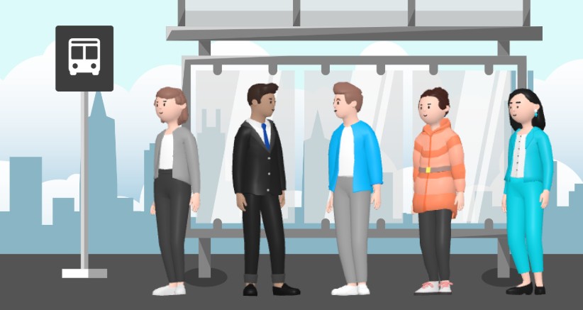 Animation einer belebten Bushaltestelle mit AniFuzion