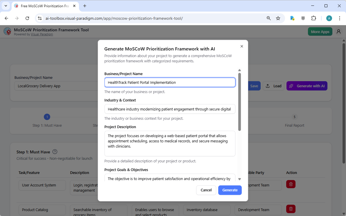 Cómo priorizar un proyecto de portal para pacientes con IA: Una guía paso a paso con MoSCoW
