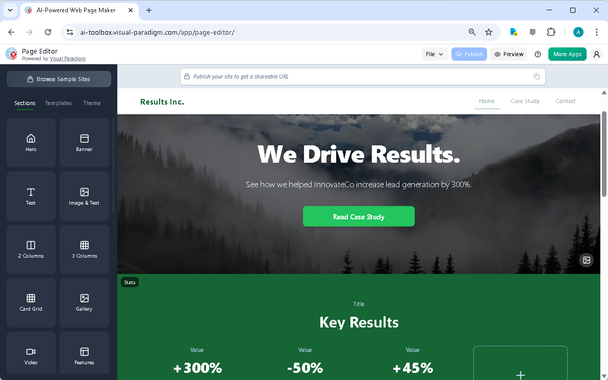 Créer une page d’atterrissage pour étude de cas à fort impact avec l’éditeur de pages alimenté par l’IA