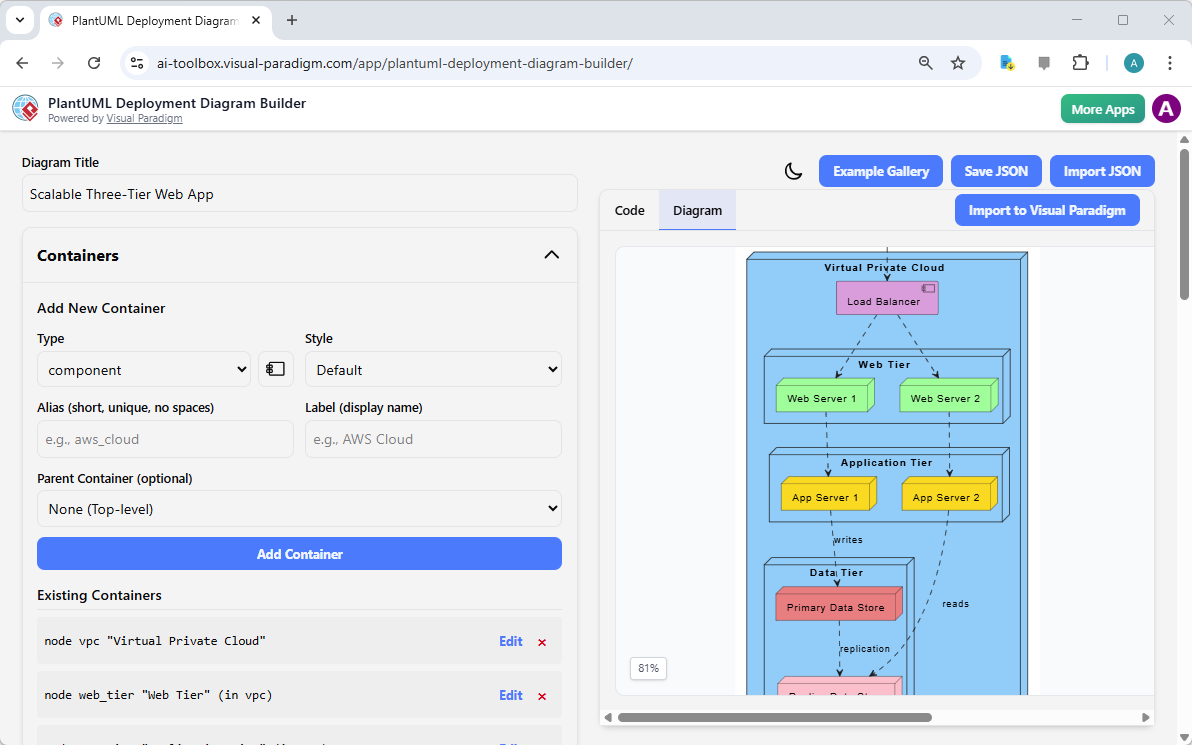 PlantUMLを用いたスケーラブルな3層Webアプリ図の作成