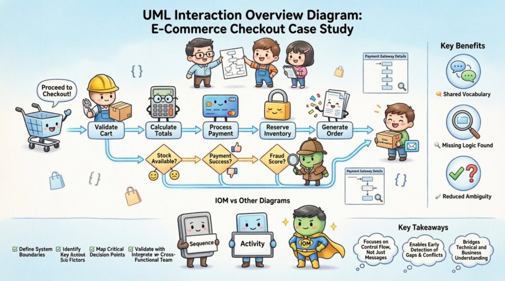 Real-World UML Interaction Overview Diagram Case Study: How We Modeled a Complex E-Commerce Checkout Process for Better Team Alignment Real-World UML Interaction Overview Diagram Case Study: How We Modeled a Complex E-Commerce Checkout Process for Better Team Alignment